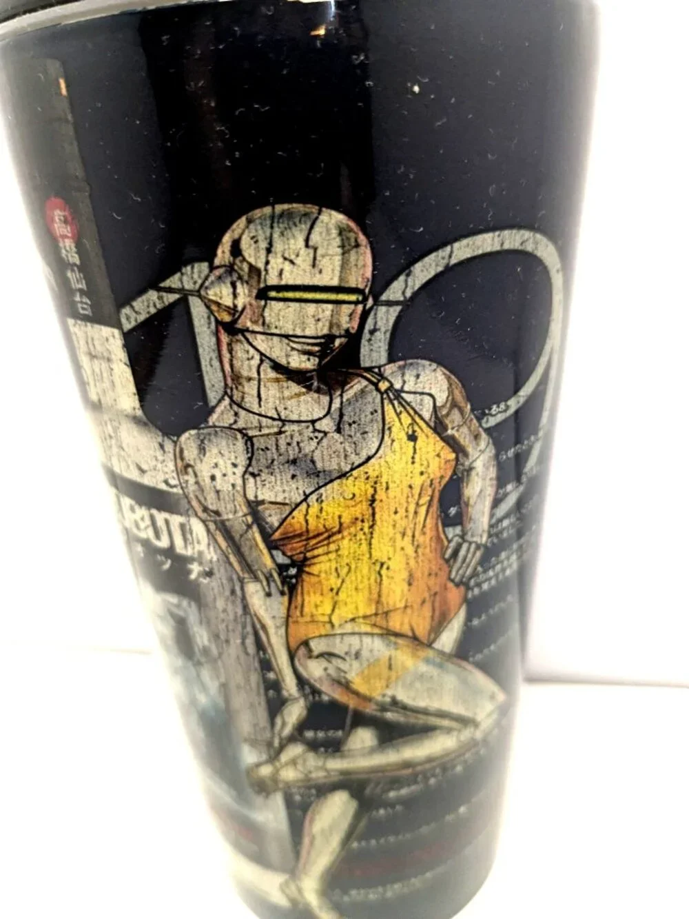 Black Insulated Tumbler With Anime Robot Design & Japanese Text - ROBOTA Sendai